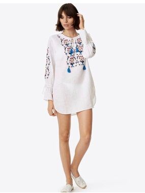 NWOT TORY BURCH Large Wildflower Linen Embroidered Tunic Swim Coverup Orig $400